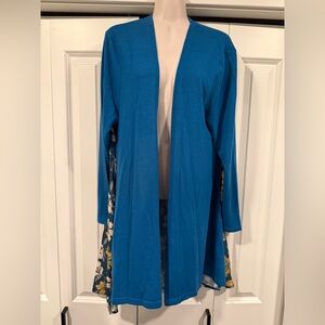 Hawthorne blue floral long open cardigan sweater 1X 1xl